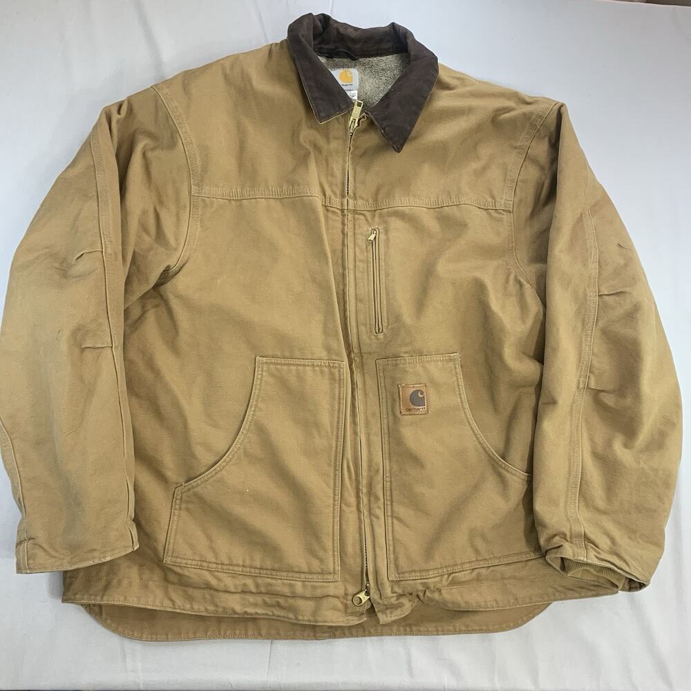 CARHARTT Mens 2XL Brown Sherpa Lined Sandstone Chore Coat Jacket C61 CML - Picture 1 of 14